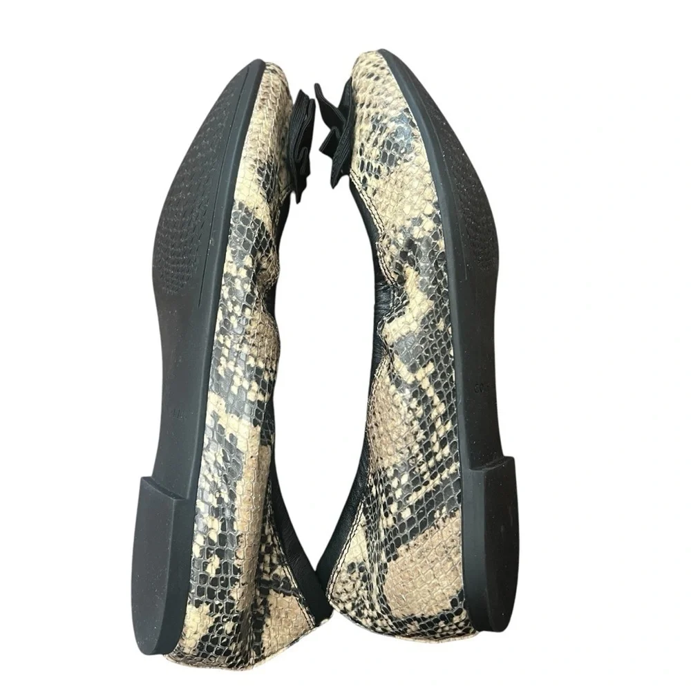 COLE HAAN Tali Soft Bow Ballet Leather Flat Snake Skin Print Women Size 8